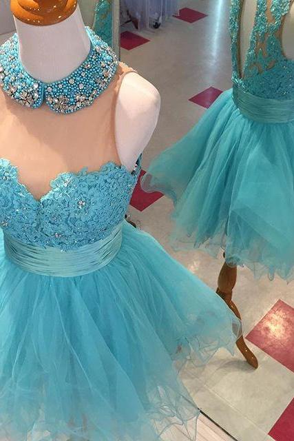 Charming Prom Dress,Tulle Prom Gown,O Neck Prom Party Dress,Party Gown,Beaded Prom Dresses