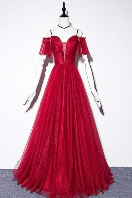 Wine Red Straps Off Shoulder Long Prom Dress Party Dress, Formal Gown Evening Dresses