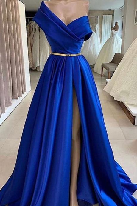 One Shoulder Long Royal Blue Prom Dresses, Royal Blue Long Formal Evening Dresses