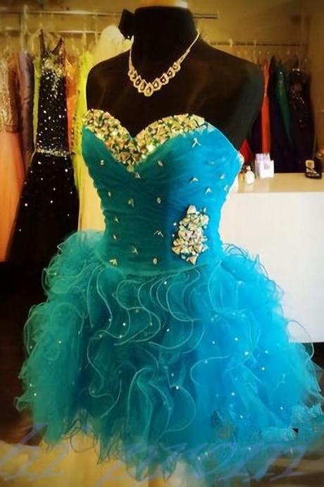 Blue Homecoming Dresses With Silver Beading Short Prom Gown,Tulle Homecoming Gowns,Party Dress,Cheap Homecoming Dresses,Cute Evening Dress