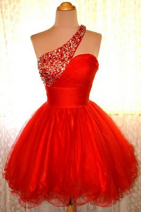 One Shoulder Homecoming Dress,Red Homecoming Dresses,Sweet 16 Dress, Homecoming Gowns
