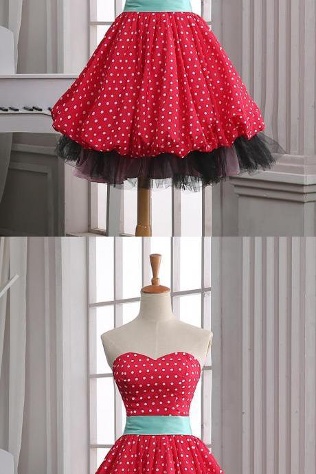 Red Homecoming Dresses,Polka Dots Homecoming Dresses,Short Homecoming Dress,Sweetheart Homecoming Dress,Homecoming Dress,Cute Dresses,Cocktail Dresses,Graduation Dresses,Short Homecoming Dresses