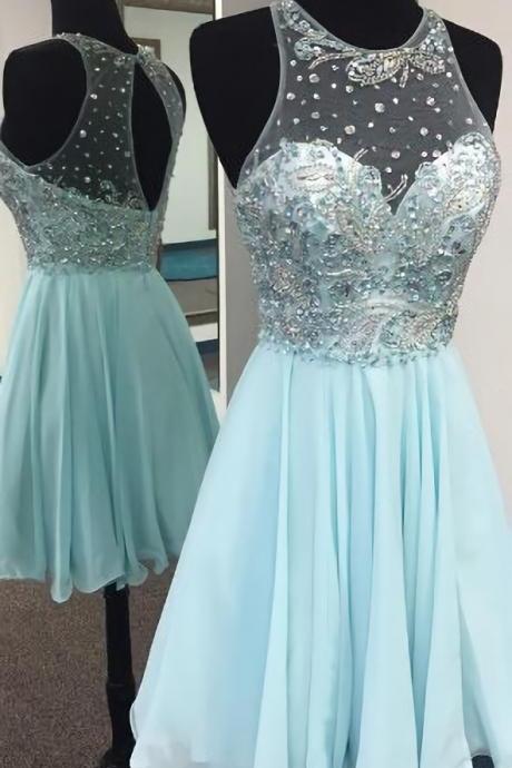 Sleeveless Tulle Mini Party Gowns O Neck Beaded Robe De Cocltail Tulle Prom Dress