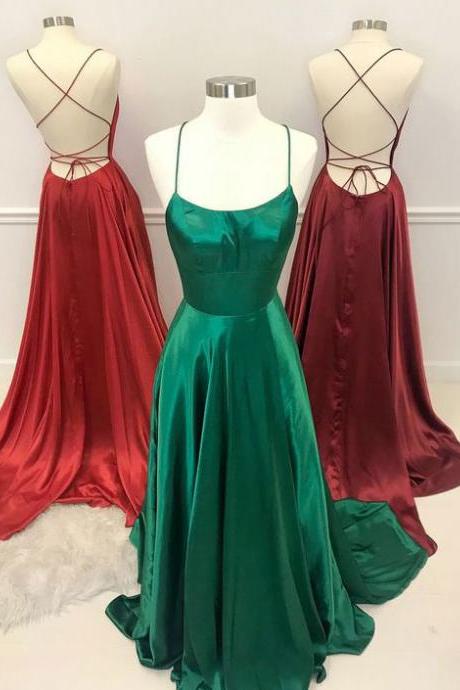Sexy Red / Green / Burgundy Long Criss Cross Prom Dresses