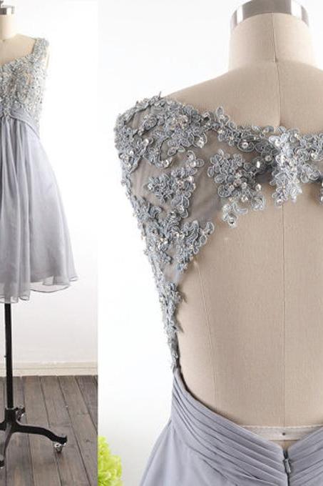 Grey Homecoming Dress,Modest Silver Gray Homecoming Gown,Grey Tulle Homecoming Gowns With Open Back Sequins Party Dress,Backless Sweet 16 Dresses,Short Cocktail Dress,Formal Gowns For Summer