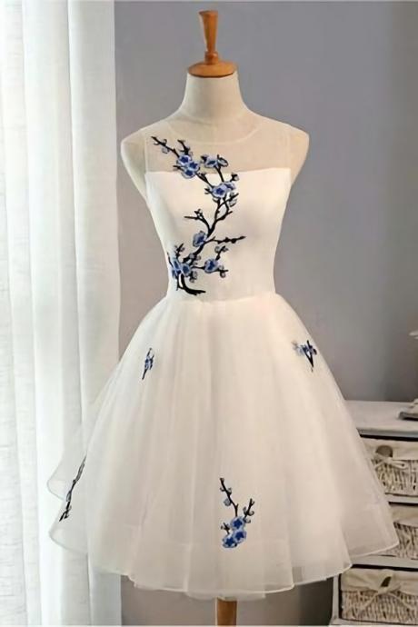 Cheap Homecoming Dress,A-Line Homecoming Dress,Short Prom Dresses,White Homecoming Dresses,Tulle Prom Dress,Sleeveless Prom Dresses,Summer Prom Dresses,Prom Dresses For Girls