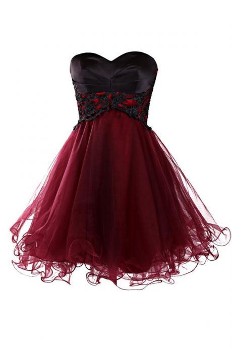 Charming Wine Red Tulle Short Lace Up Prom Gown 2023, MIni Prom Dresses, Burgundy Homecoming Dresses,Formal Wear