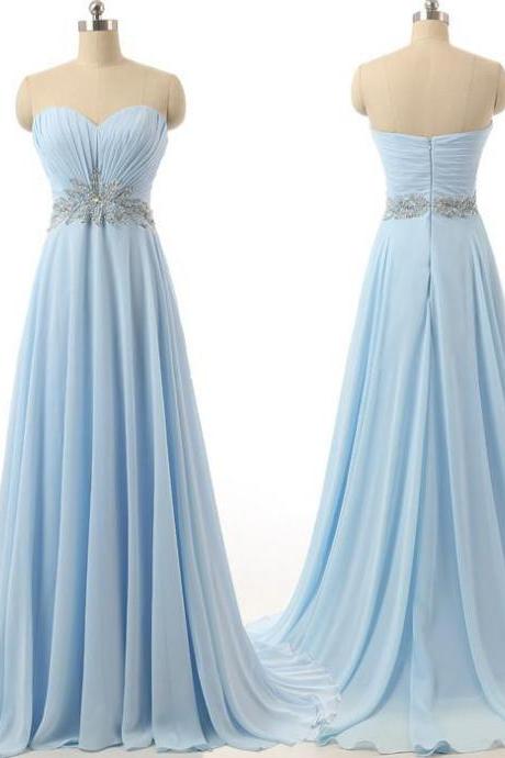 Chiffon Ruched Sweetheart Floor Length A-Line Formal Dress Featuring Crystal Embellishments, Prom Dress