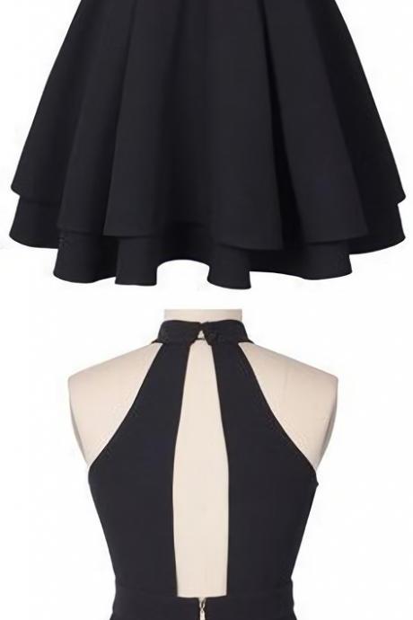 Vintage A-Line High Neck Sleeveless Black Homecoming Dress
