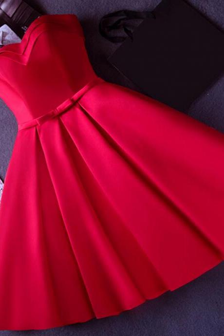 Red Homecoming Dress,Satin Homecoming Dresses,Short Prom Dress,Strapless Evening Dress,Summer Prom Dress,Simple Red Homecoming Gowns,Fitted Evening Gowns
