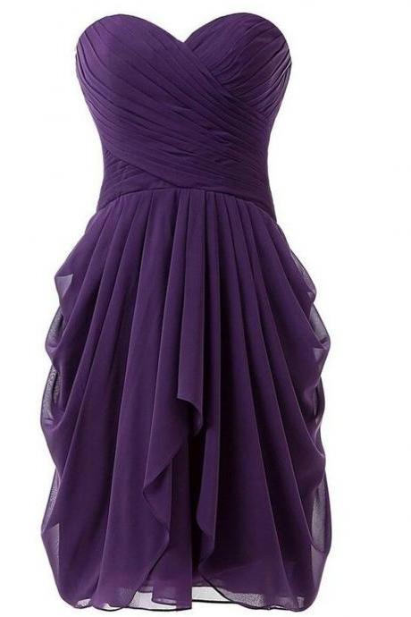 Short Knee Length Sweetheart Chiffon Pleats Bridesmaid Dress