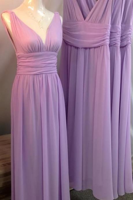 Long Chiffon Bridesmaid Dresses V-Neckline, Purple Bridesmaid Dresses, Simple Bridesmaid Dresses, Cheap Bridesmaids Dress, Wedding Party Gowns, Woman Dress, Long Prom Dress