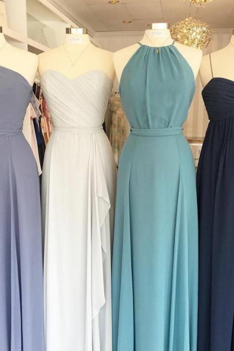 Custom Made Sleeveless Chiffon A-Line Floor Length Bridesmaid Dresses