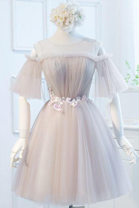 Off The Shoulder Taupe Homecoming Dress With Flower