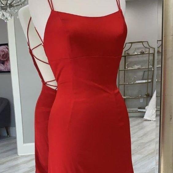 Spaghetti Straps Red Homecoming Dress